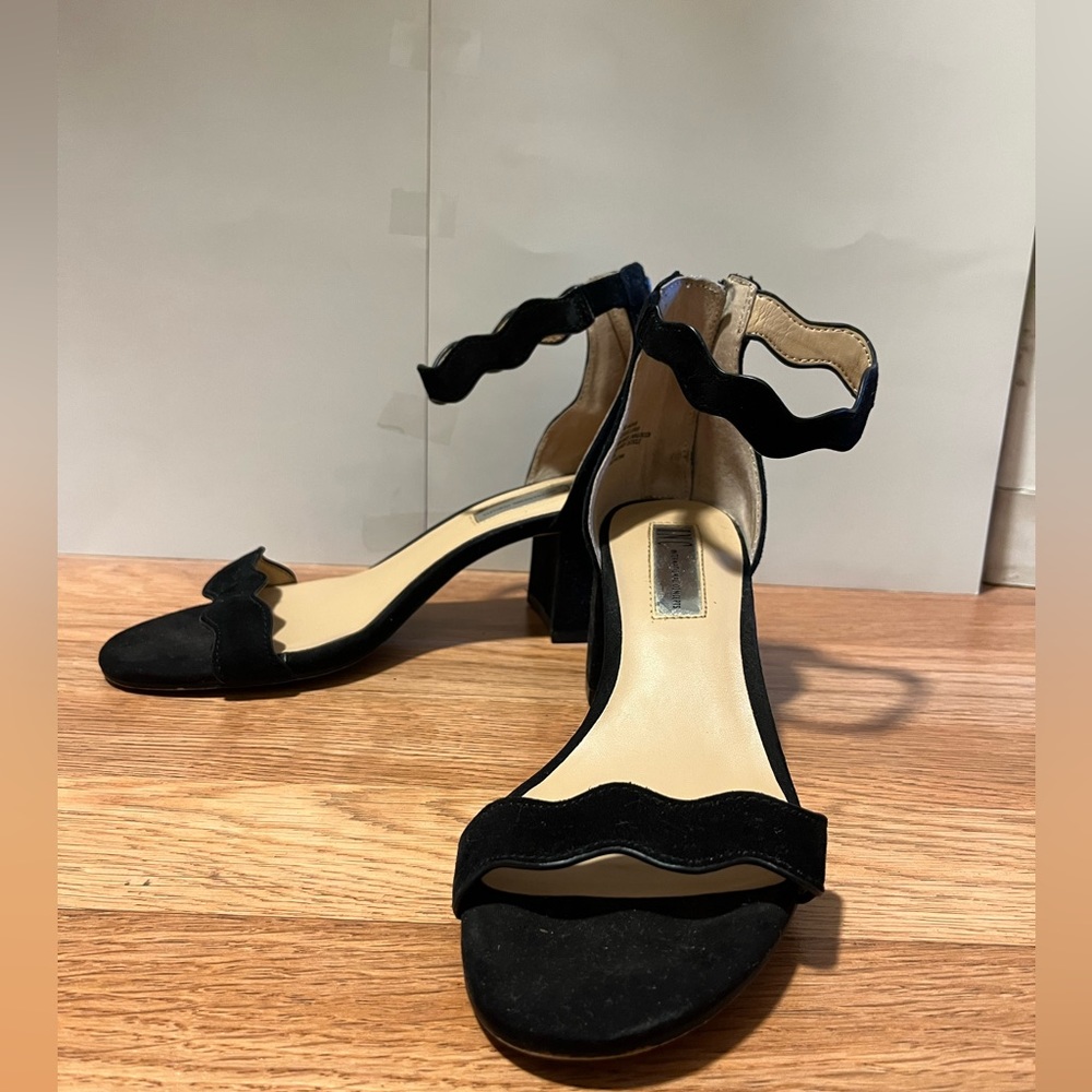 Black suede scallop sandals